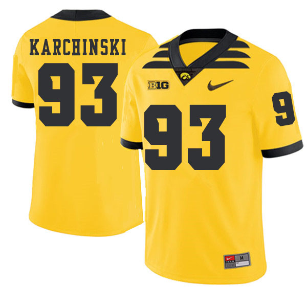 2019 Men #93 Jake Karchinski Iowa Hawkeyes College Football Alternate Jerseys Sale-Gold - Click Image to Close